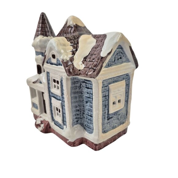Lidco Ceramic Chirstmas House Glossy Blue Brown Snow Capped Lighted Vintage - Picture 8 of 10
